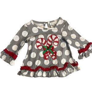 NWT- Gray Polka Dot Top with Candy Cane Design